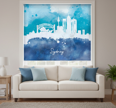 Rolgordijn woonkamer skyline sydney aquarel - TenStickers