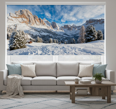 Rolgordijn woonkamer sneeuwachtige berglandschap fotomuur - TenStickers