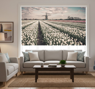 Rolgordijn woonkamer tulpenveld met windmolen - TenStickers
