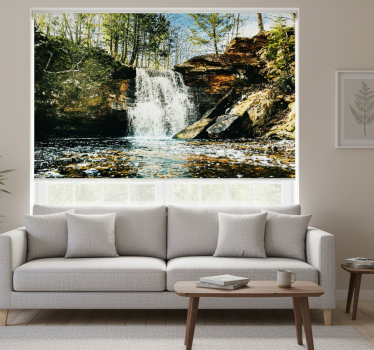 Rolgordijn woonkamer waterval boslandschap - TenStickers