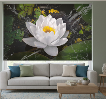 Rolgordijn woonkamer witte en gele lotus - TenStickers