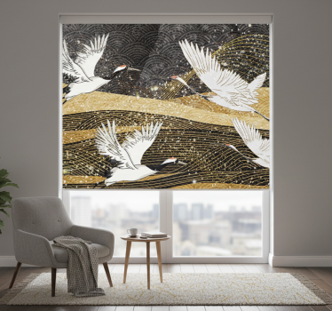 Rolgordijn woonkamer witte oosterse vogels - TenStickers