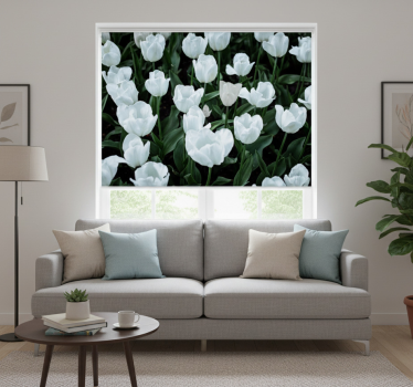 Rolgordijn woonkamer witte tulpen - TenStickers
