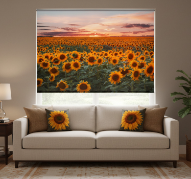 Rolgordijn woonkamer zonnebloem zonsondergang - TenStickers