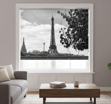 Rolgordijn woonkamer zwart-witte eiffeltoren - TenStickers