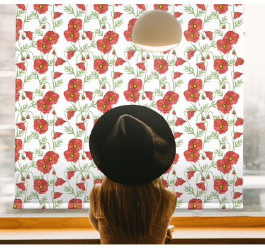 Rood papaverpatroon rolgordijn bloemen - TenStickers