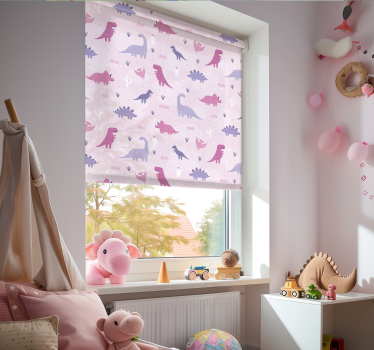 Roze achtergrond dinosaurus rolgordijn - TenStickers