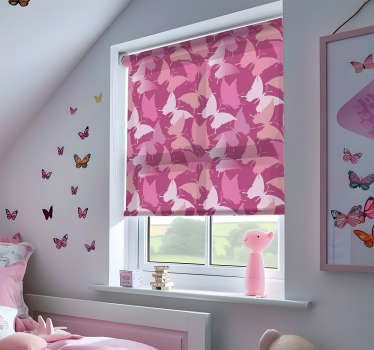 Roze achtergrond rolgordijn vlinders - TenStickers