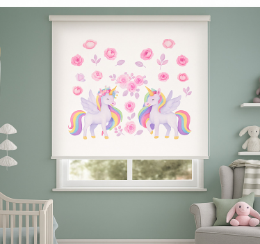Roze eenhoorn en bloemen kinderkamer rolgordijn - TenStickers
