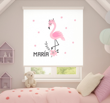 Roze flamenco met naam kinderkamer rolgordijn - TenStickers