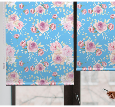 Blauw rozenpatroon rolgordijn bloemen - TenStickers