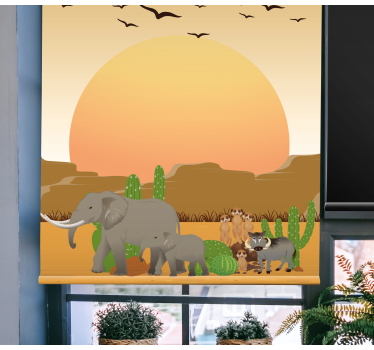 Savanne zonsondergang scène rolgordijn dieren - TenStickers
