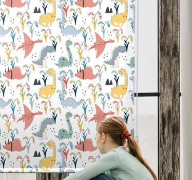 Scandinavisch kleurrijk patroon dinosaurus rolgordijn - TenStickers