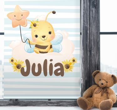 Schattig bijtje met naam kinderkamer rolgordijn - TenStickers