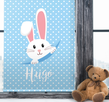 Wit konijntje met naam rolgordijn babykamer - TenStickers