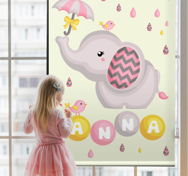Babyolifant met naam en paraplu kinderkamer rolgordijn - TenStickers