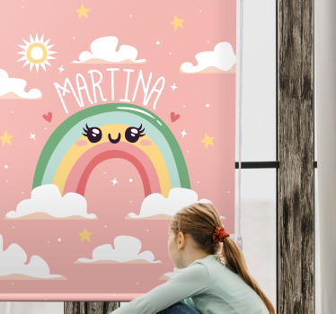 Roze regenboogontwerp met naam kinderkamer rolgordijn - TenStickers