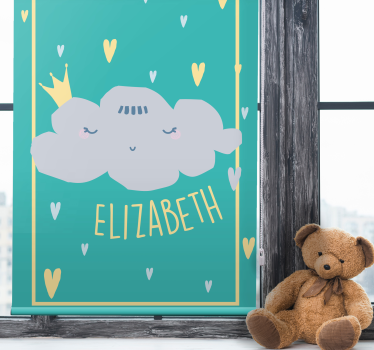 Gekroonde grijze wolk met naam rolgordijn babykamer - TenStickers