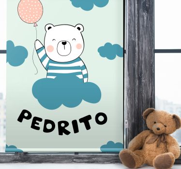 Beer met ballon en naam rolgordijn babykamer - TenStickers