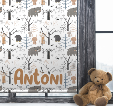 Noordse dieren met naam kinderkamer rolgordijn - TenStickers