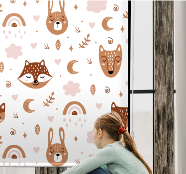 Bruine dieren en regenbogen kinder rolgordijn - TenStickers