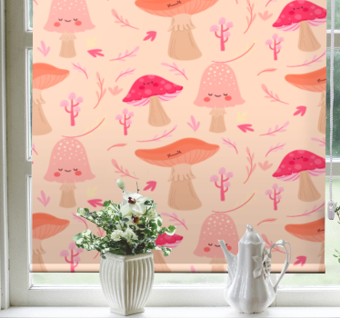 Rolgordijn meer bloemen en planten roze paddenstoelenpatroon - TenStickers