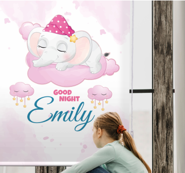 Slapende olifant met naam kinderkamer rolgordijn - TenStickers