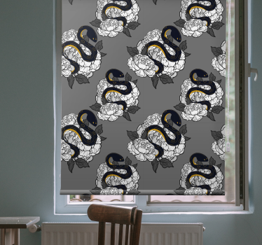 Slang- en bloemenpatroon rolgordijn meer dieren - TenStickers