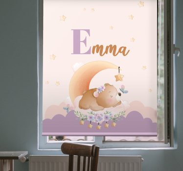 Slapende beer met naam kinderkamer rolgordijn - TenStickers