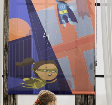 Superheldenavontuur kinderkamer rolgordijn - TenStickers