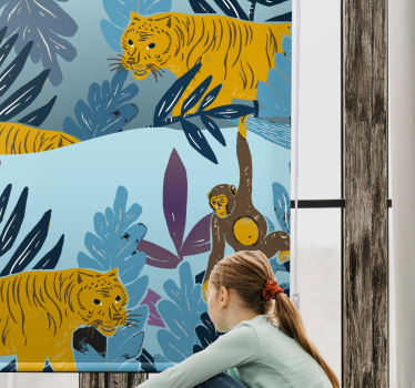 Tijgers en apen kinderkamer rolgordijn - TenStickers