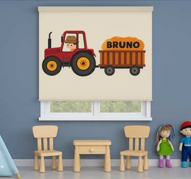 Tractorontwerp met naam kinderkamer rolgordijn - TenStickers