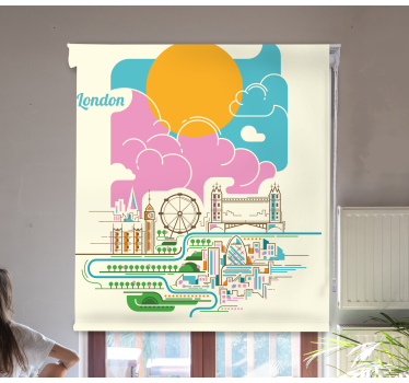 Uitzicht op de skyline van londen wereldmap rolgordijn - TenStickers