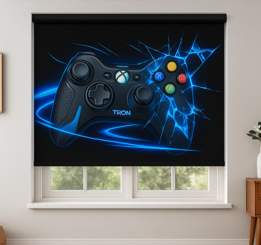 Verbrijzelde neonblauwe controller gamer rolgordijn - TenStickers