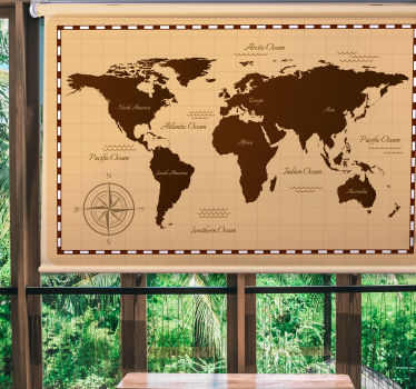 Vintage verkenning wereldmap rolgordijn - TenStickers
