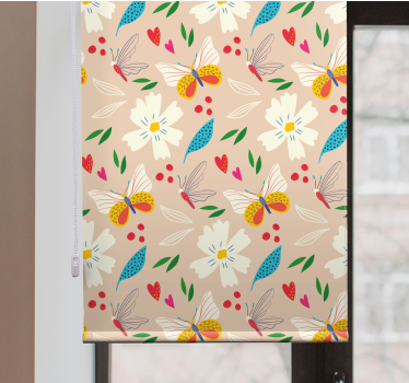 Beige bloemenpatroon rolgordijn vlinders - TenStickers