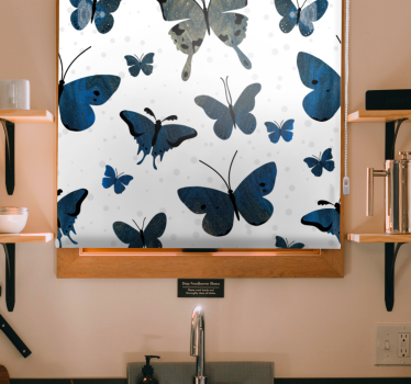 Inspiratie voor blauw en beige patroon rolgordijn vlinders - TenStickers