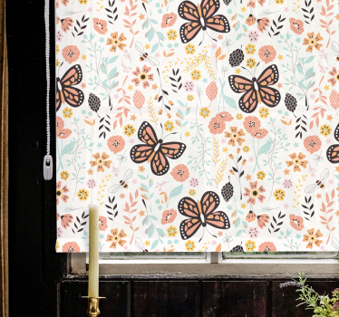 Vlindertuinpatroon rolgordijn bloemen - TenStickers