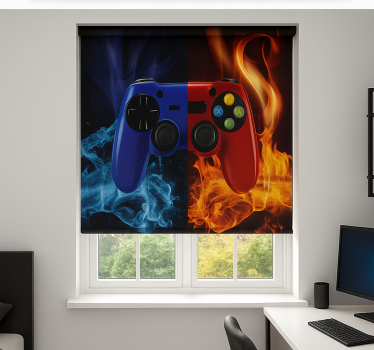 Vuur- en ijsconsole gamer rolgordijn - TenStickers