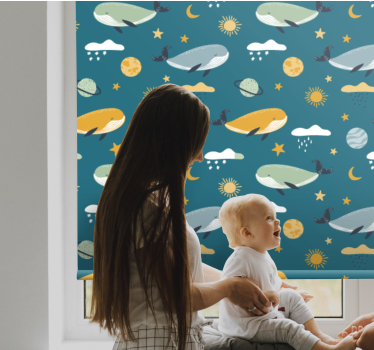 Walvissenpatroon kinderkamer rolgordijn - TenStickers