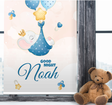 Welterusten olifant met naam rolgordijn babykamer - TenStickers