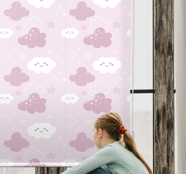 Kinderkamer rolgordijn Blije wolken Roze achtergrond - TenStickers