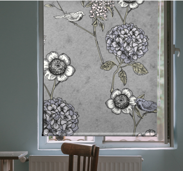 Grijs zacht motief rolgordijn bloemen en planten - TenStickers