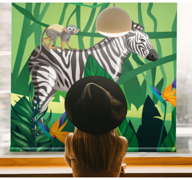 Zebra met aap rolgordijn dieren - TenStickers