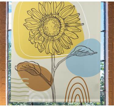 Zonnebloem met cirkels rolgordijn bloemen en planten - TenStickers