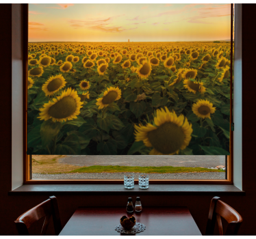 Zonnebloemveld zonsopgang rolgordijn bloemen en planten - TenStickers