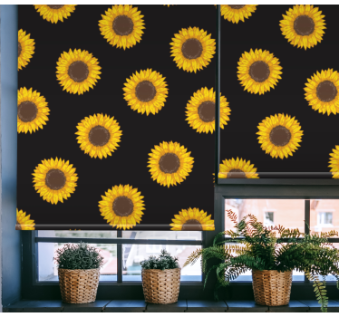 Zwarte en gele zonnebloemen rolgordijn bloemen en planten - TenStickers