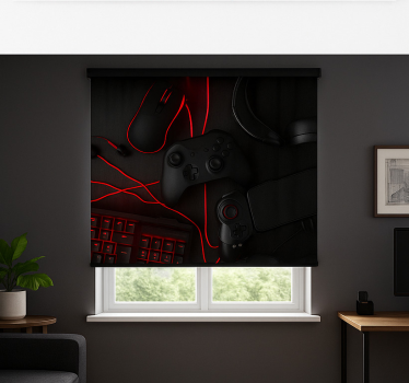 Zwarte rode gamers setup gamer rolgordijn - TenStickers