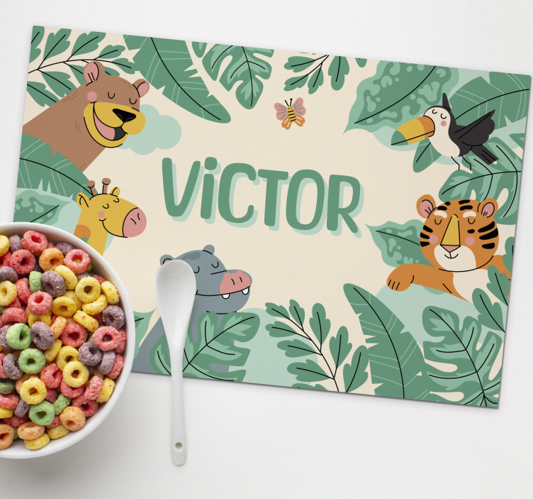 Jungle dieren Placemat met naam - TenStickers