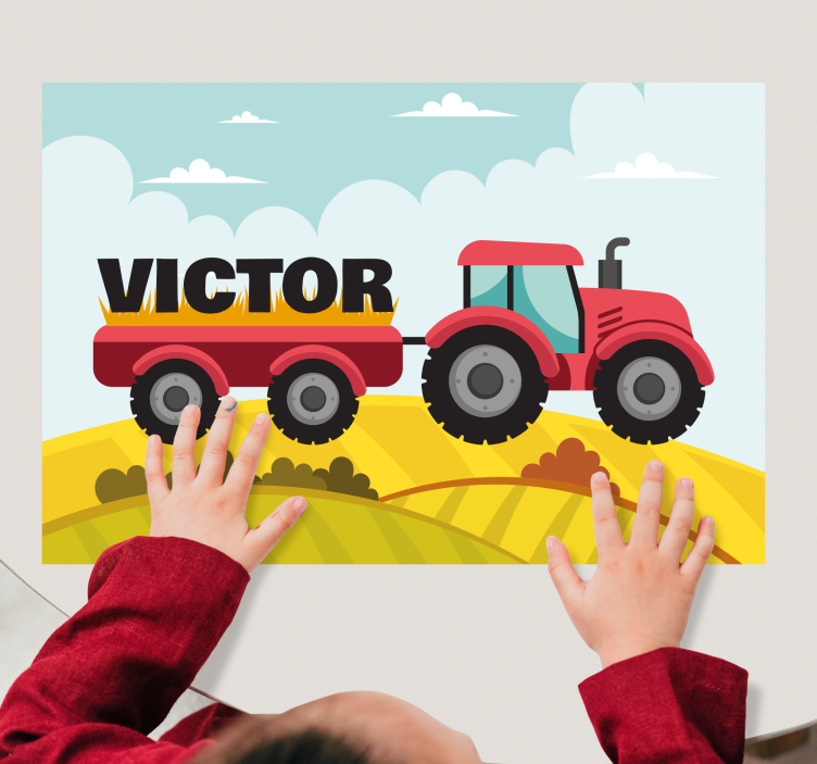 Placemat met naam Kleurrijke tractor en naam - TenStickers